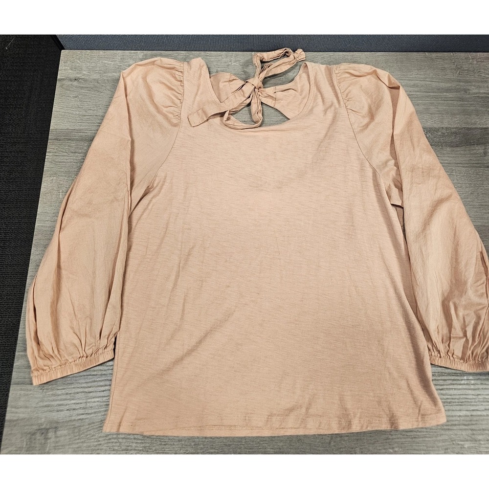 Nations Ltd Ballon Long Sleeve Bow Back Cotton Blouse Womens large L Blush Pink